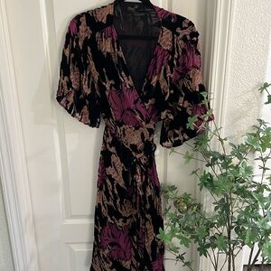 Zara Black velvet floral wrap around dress